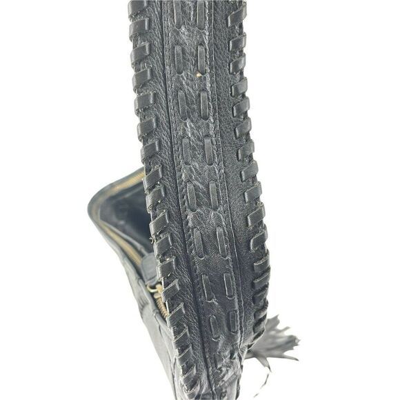 BCBGirls Black Leather Boho Southwestern Hobo Tassel Purse Whipstitch Handbag - Picture 6 of 9